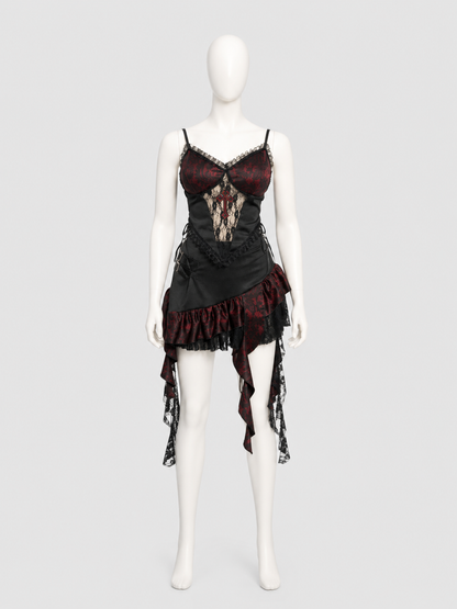 Gothic Set: Strappy Top and Lace Mini Skirt back view