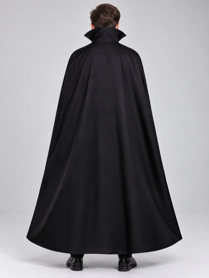 Long Black Cosplay Cloak with Burgundy Lining