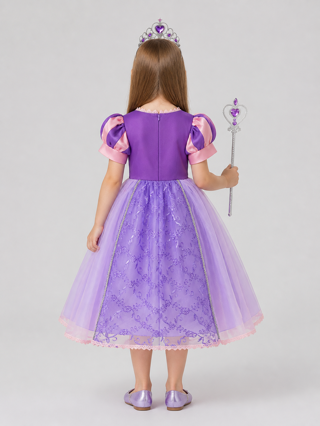 Purple Princess Dress with Crown and Wand back view
