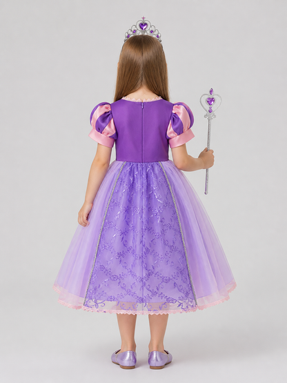Purple Princess Dress with Crown and Wand back view