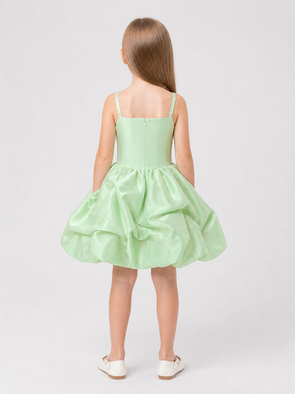 Satin Dress with Spaghetti Straps and a Full Skirt back view