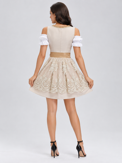 Khaki Bavarian-Style Dress with Lace and Bow