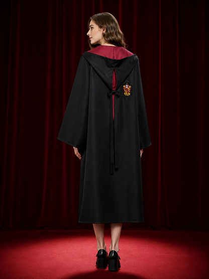 Harry Potter Gryffindor Robe Costume Set With Hat, Tie, Scarf, Wand & Glasses back view