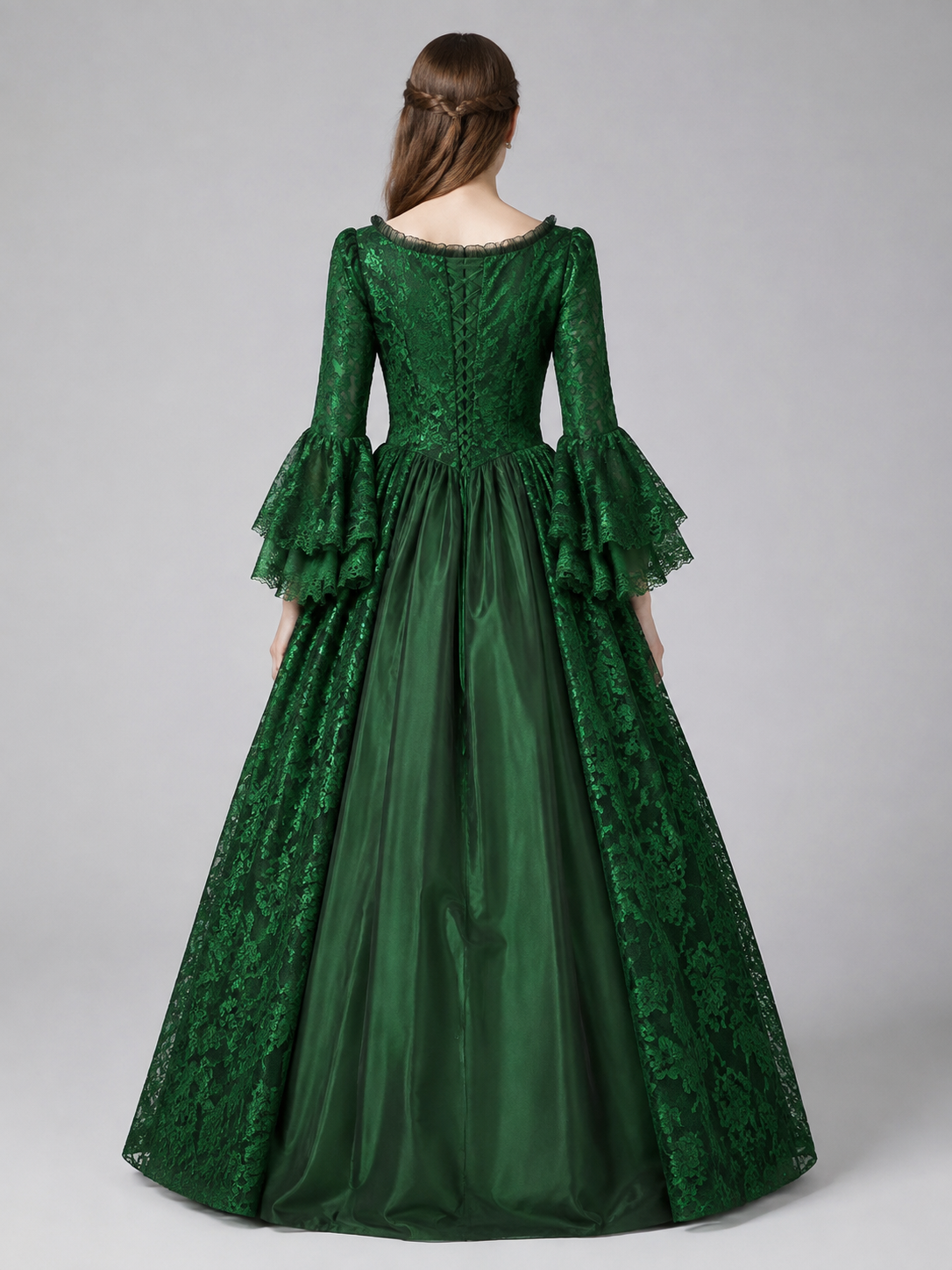 Floor-Length Medieval Dress with Lace and a Full Skirt back view