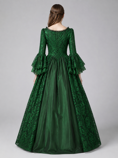 Floor-Length Medieval Dress with Lace and a Full Skirt back view