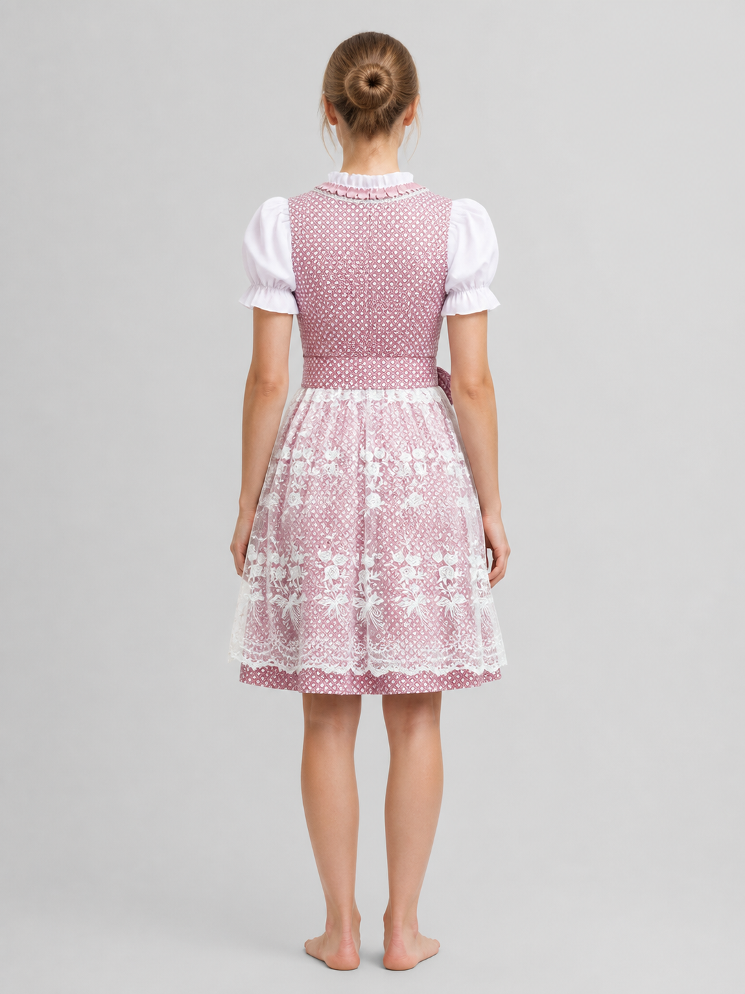 Pink and White Bavarian-Style Lace Dress back view