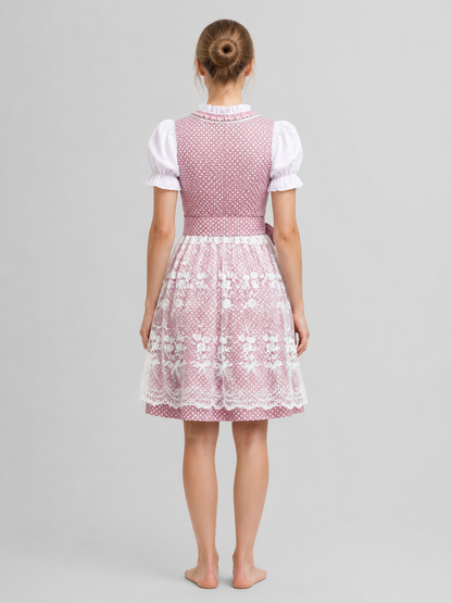Pink and White Bavarian-Style Lace Dress back view