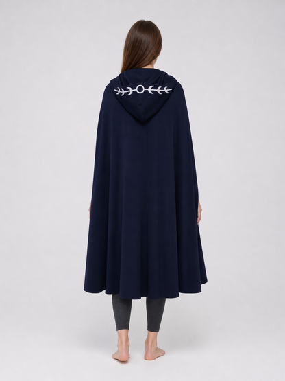 Navy Blue Hooded Cape with White Pattern