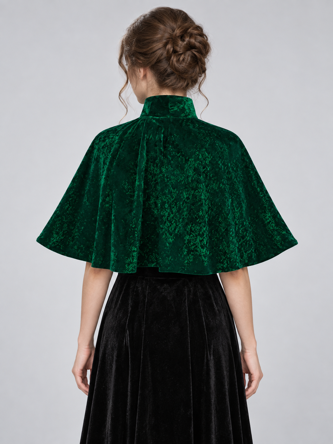Green Velvet Capelet with Stand Collar