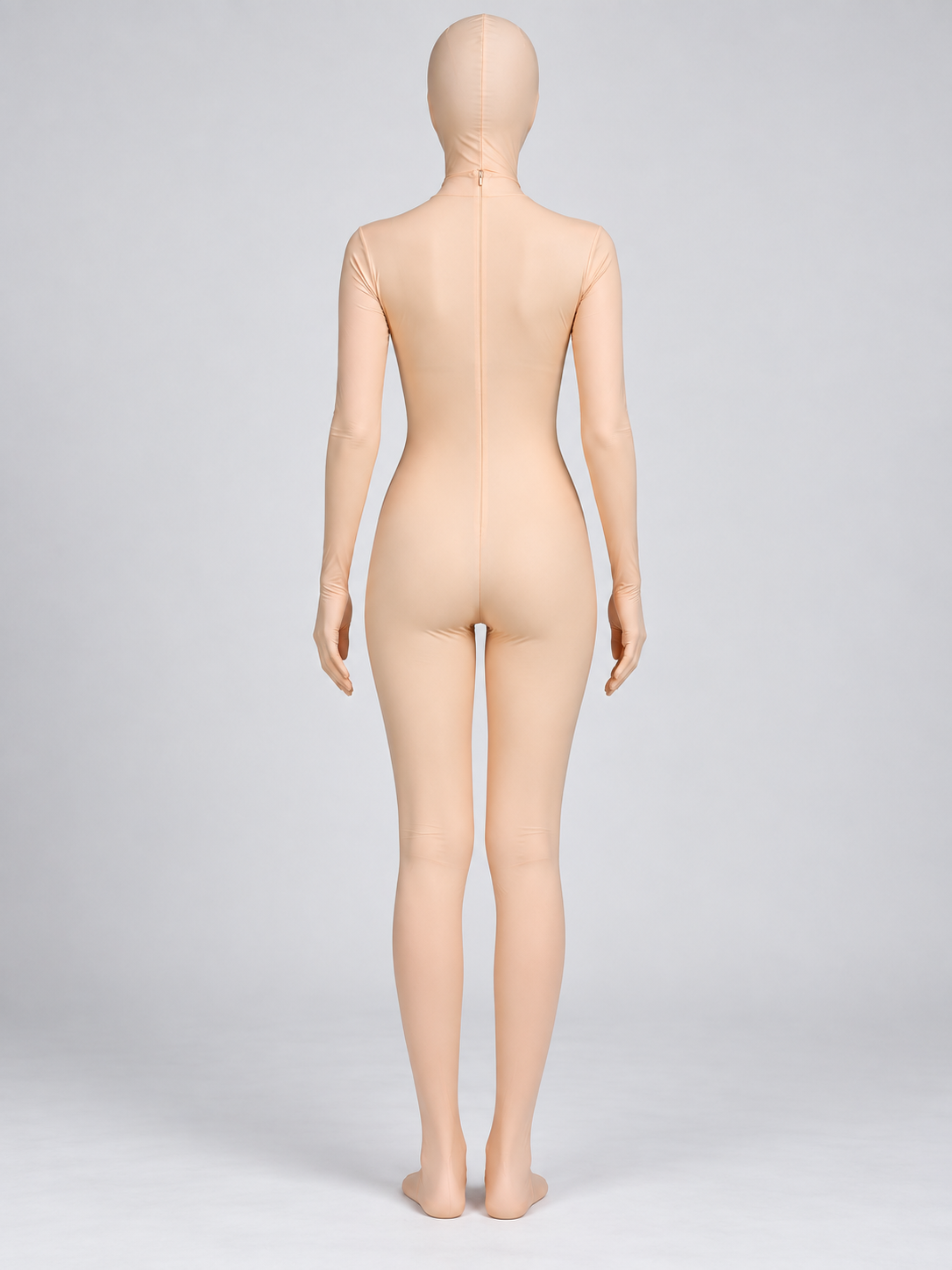 Nude Beige Zentai Suit with Hood and Zipper