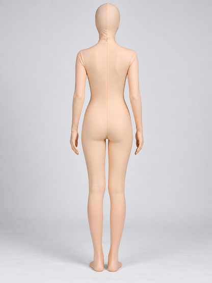 Nude Beige Zentai Suit with Hood and Zipper
