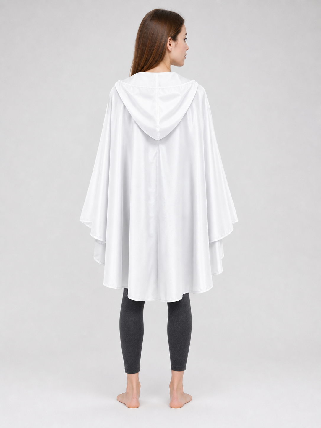 White Hooded Costume Cloak, Flowing Silhouette