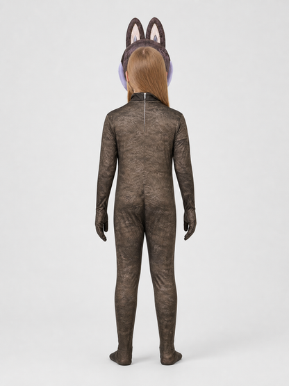 Labubu Cosplay Jumpsuit Costume, Brown, with Ears back view