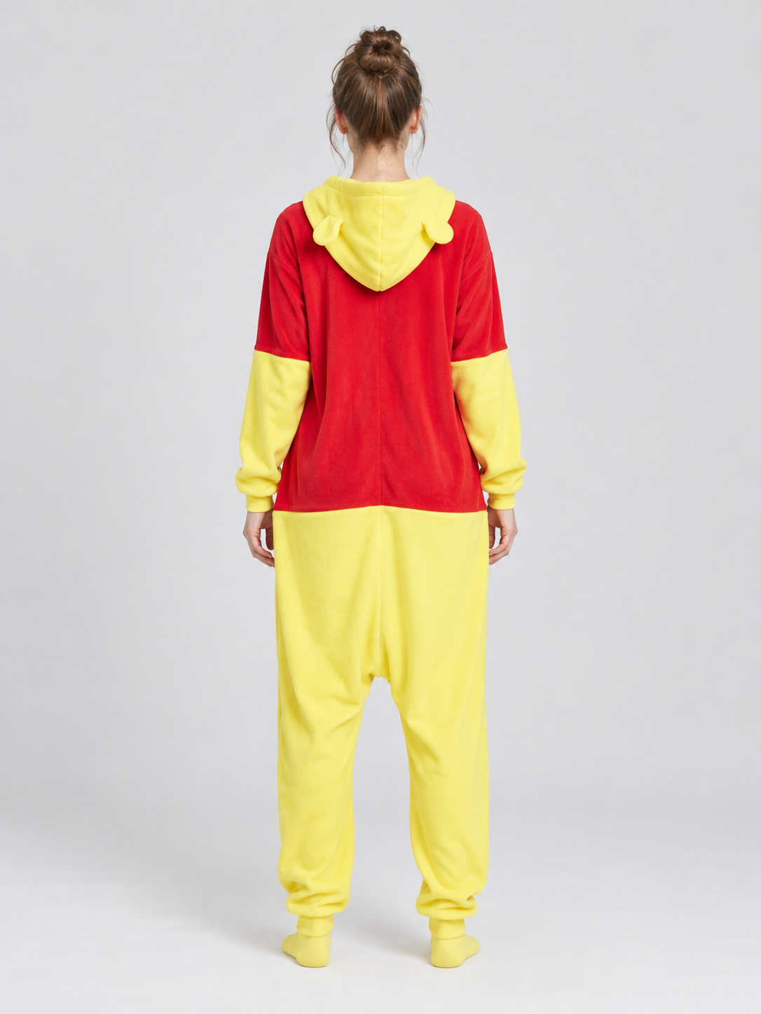 Red and Yellow Hooded Pajama Jumpsuit with Ears