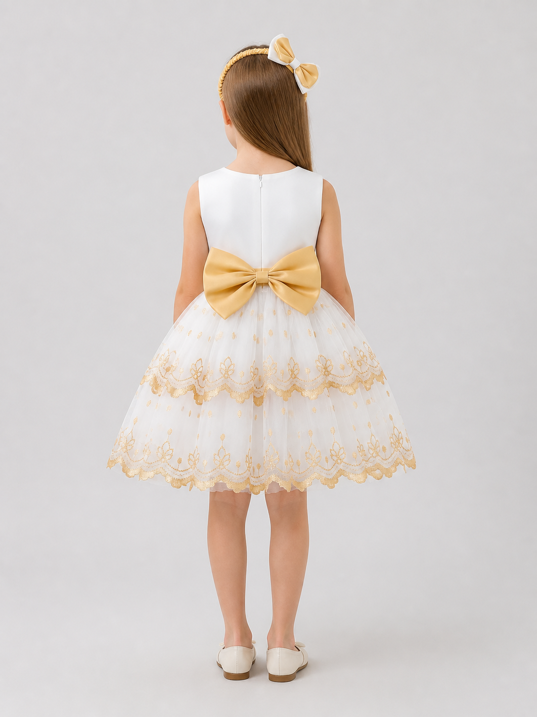 Embroidered Flower Girl Dress with Full Skirt for Weddings back view