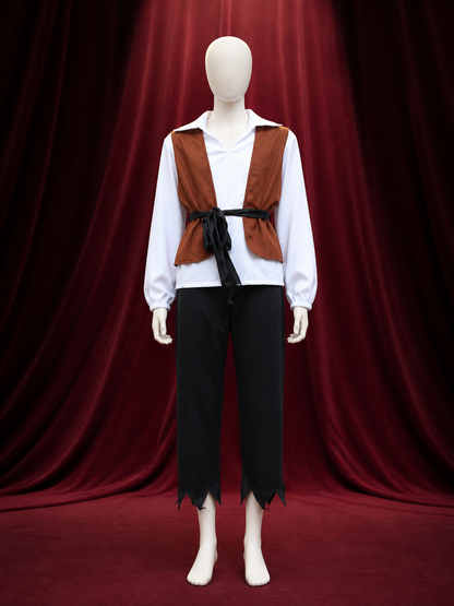 Kids Pirate Costume Set with Vest, Pants & Belt - Halloween Cosplay Outfit back view