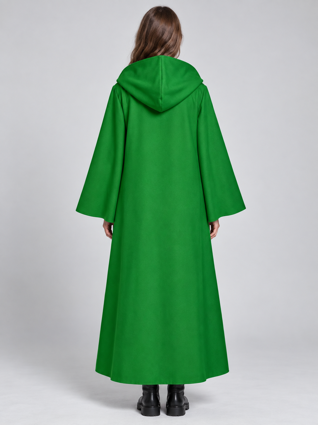 Long hooded cloak, green, loose fit