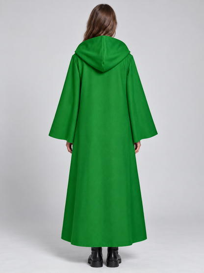 Long hooded cloak, green, loose fit