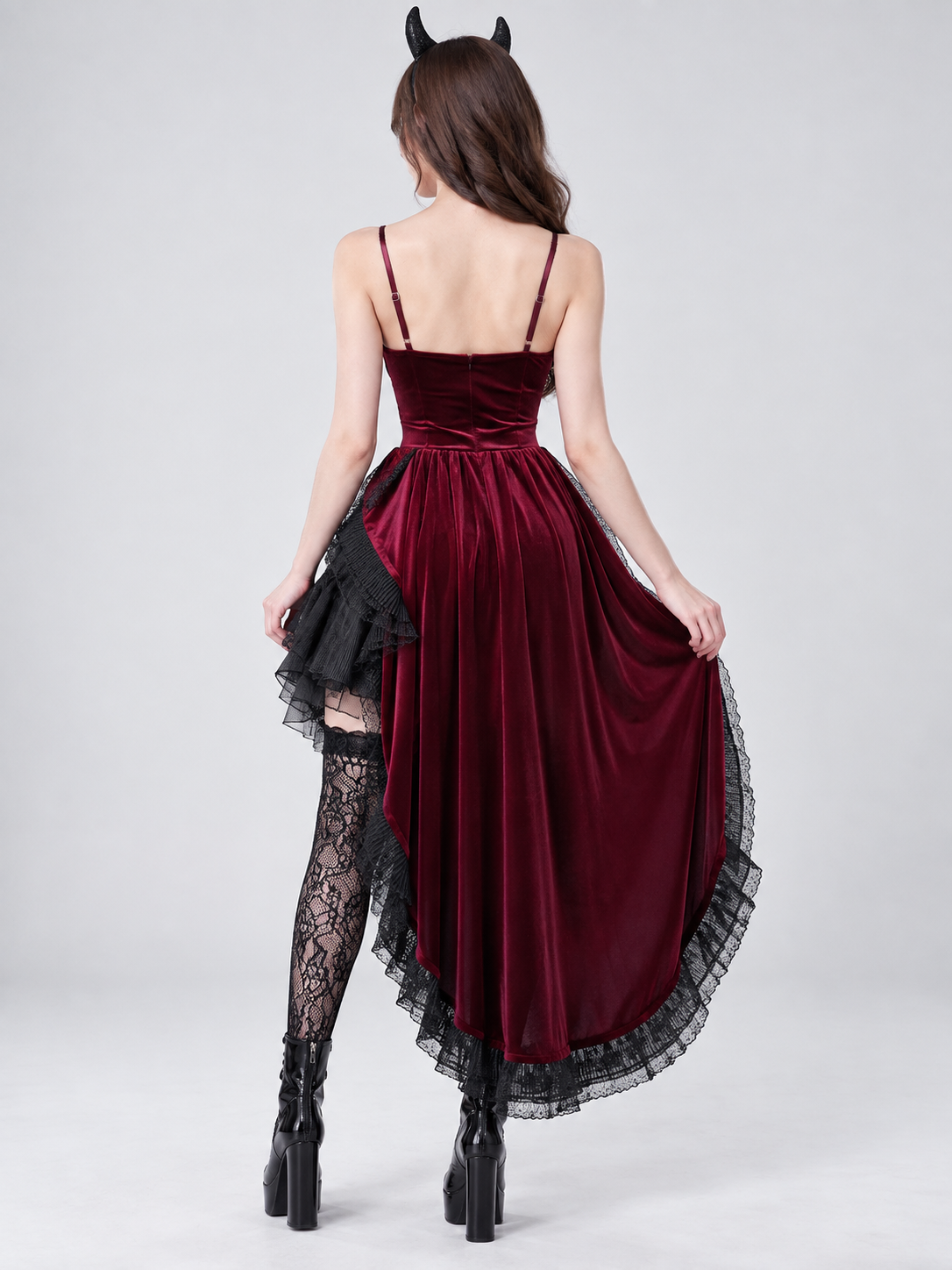 Halloween Costume: Burgundy Dress and Horned Headpiece