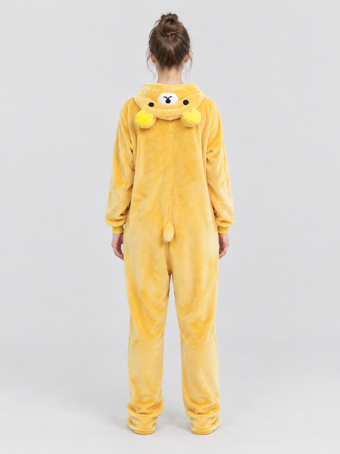 Yellow Flannel Hooded Pajama Jumpsuit with Ears