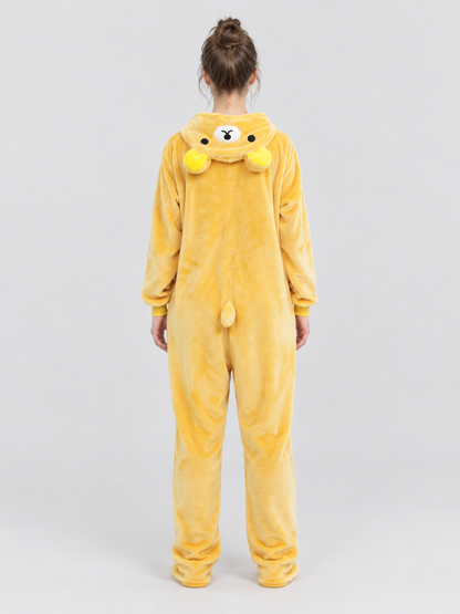 Yellow Flannel Hooded Pajama Jumpsuit with Ears