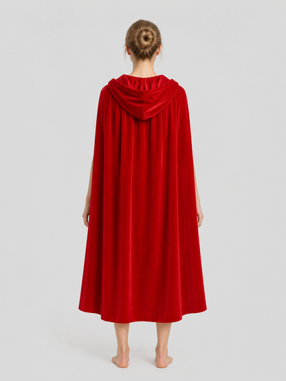 Red Short Hooded Halloween Cape with Lace back view
