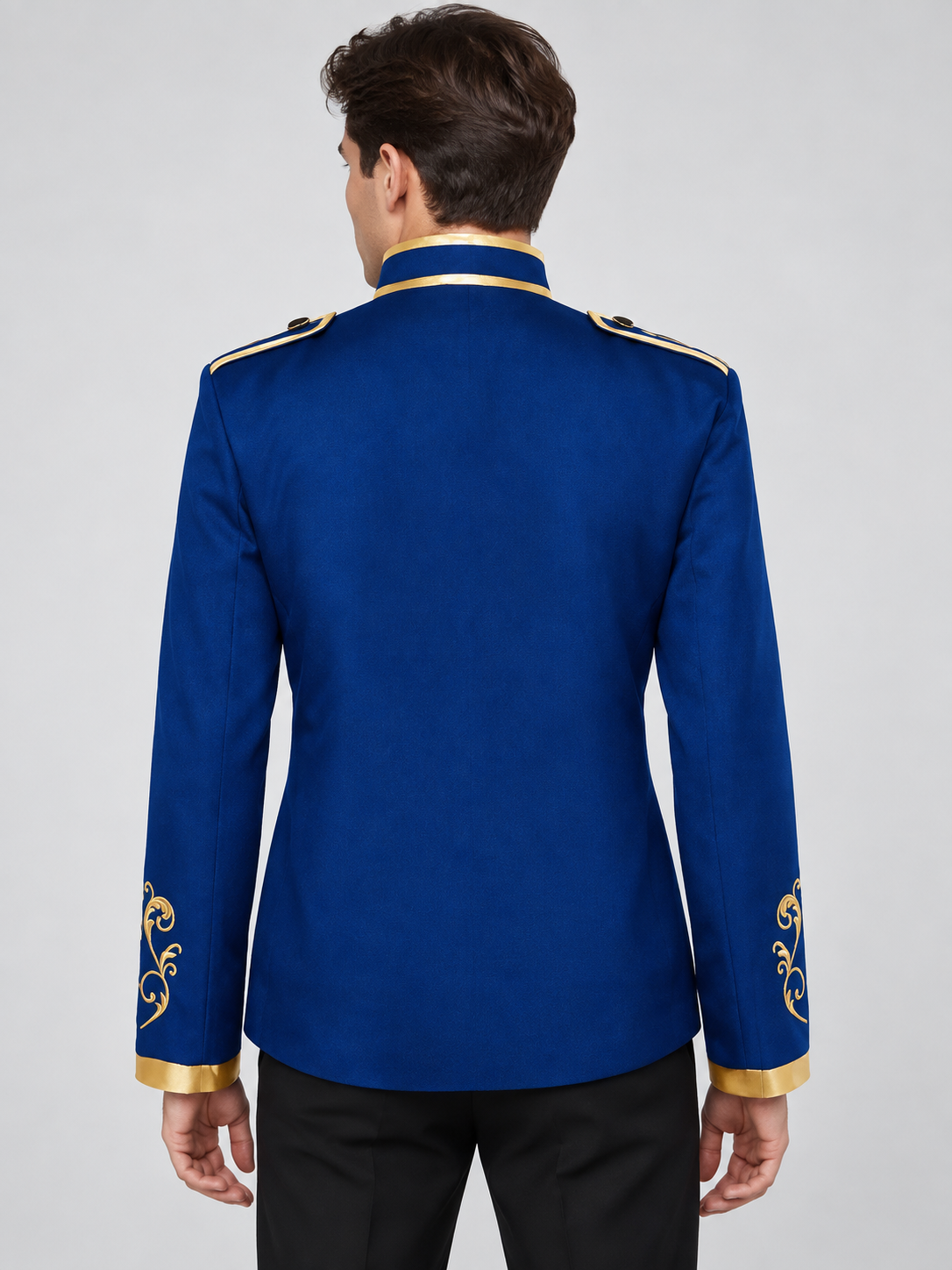 Blue tailcoat with gold embroidery and high collar