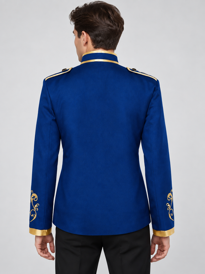 Blue tailcoat with gold embroidery and high collar