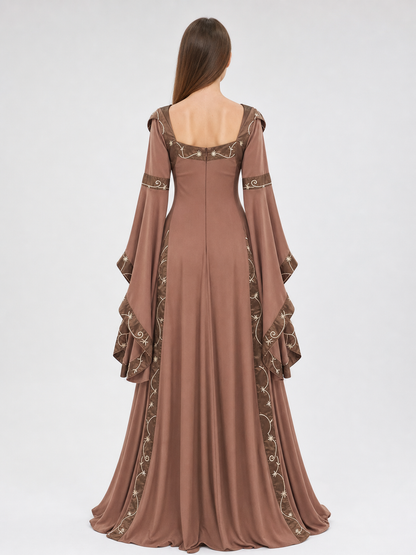 Medieval Maxi Dress with Hood and Lace-Up Detail