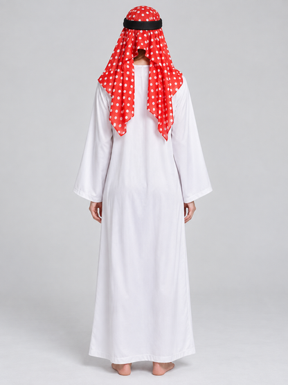 Carnival costume with a headscarf, mustache, and glasses