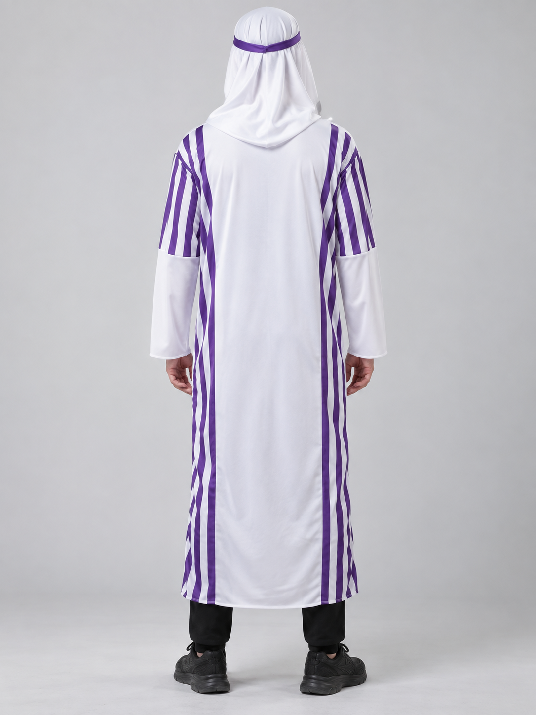 Carnival costume with purple stripes and headwear
