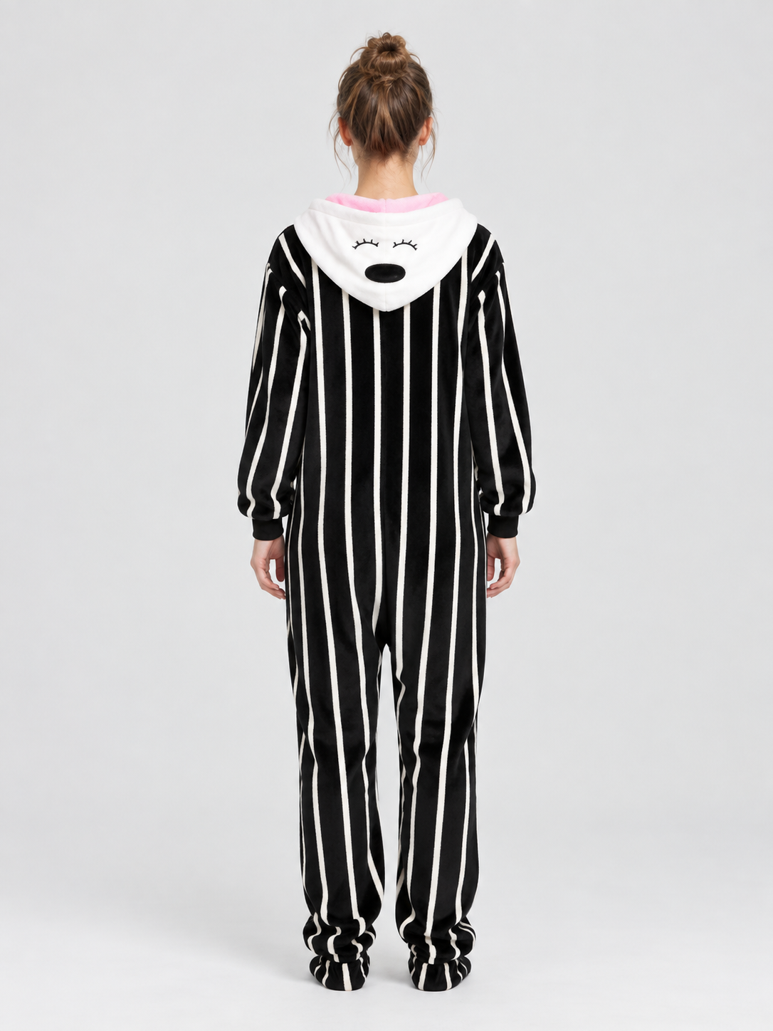 Hooded Jumpsuit Pajama with White Stripes