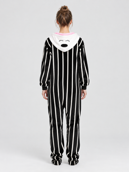Hooded Jumpsuit Pajama with White Stripes