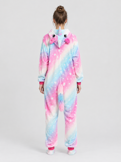 Hooded pajama jumpsuit with a horn and ears