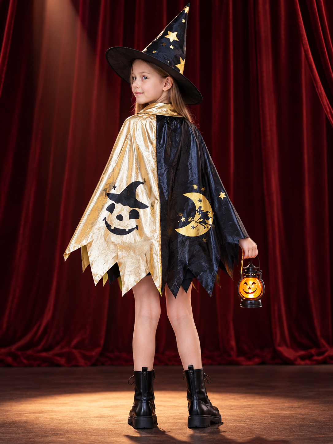 Kids' Halloween Costume with Cape, Hat, and Lantern