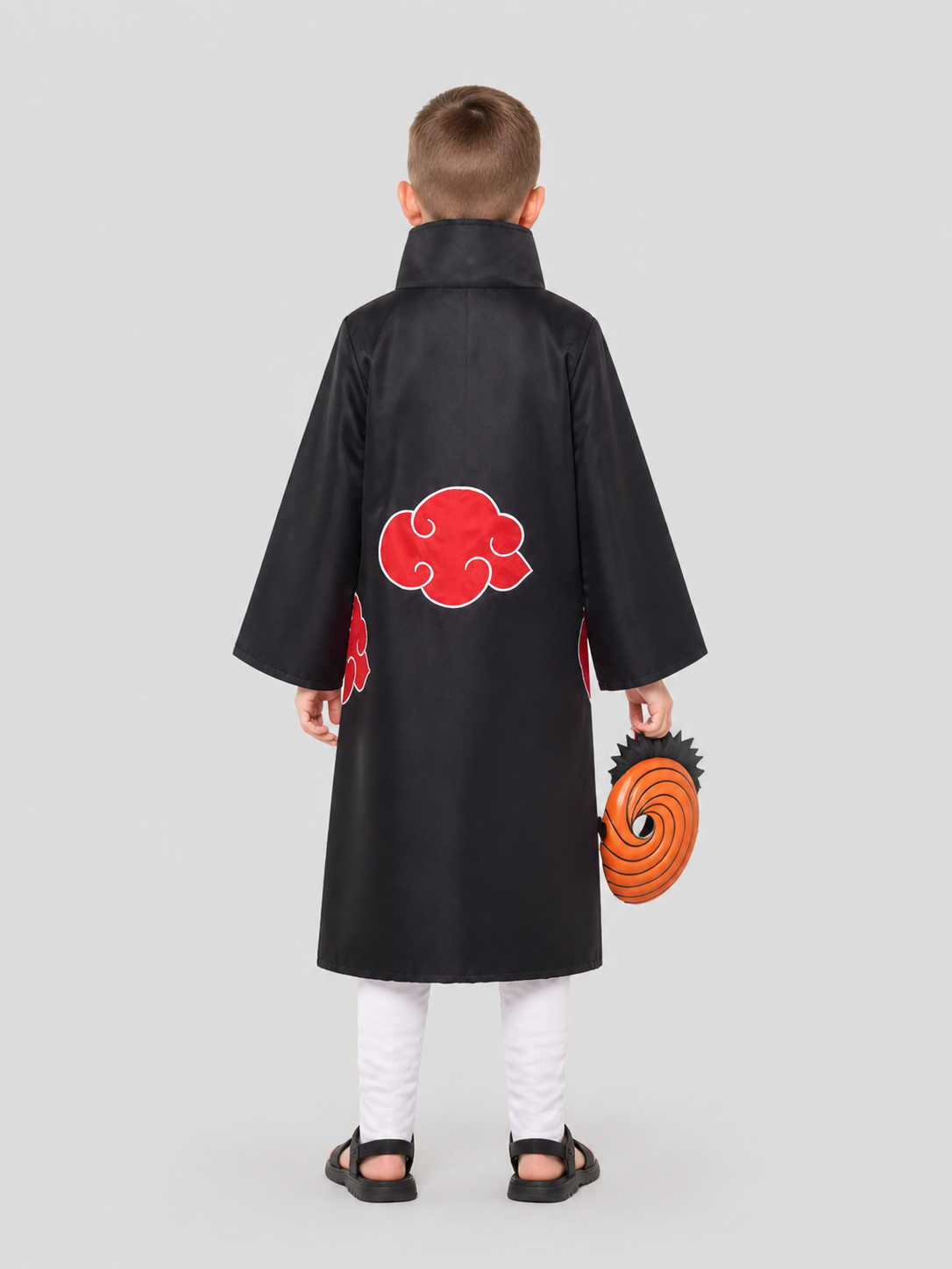 Akatsuki Cloak with Mask for Cosplay, Black with Red Pattern back view