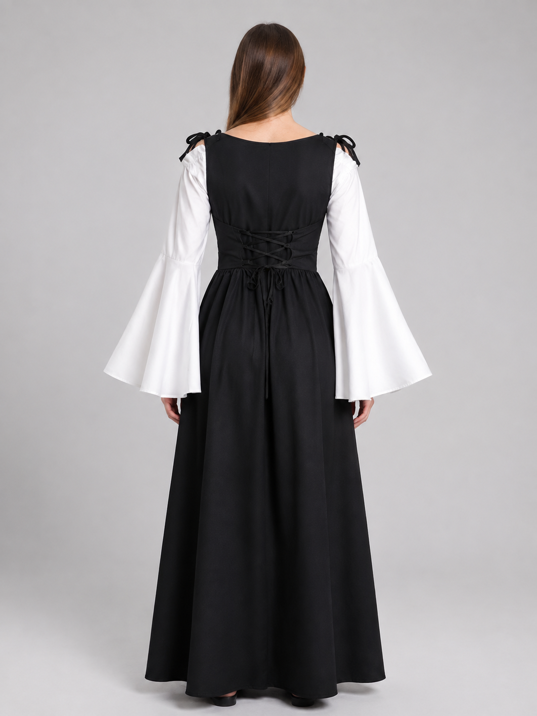 Long Medieval-Style Dress with Lace-Up Detail back view