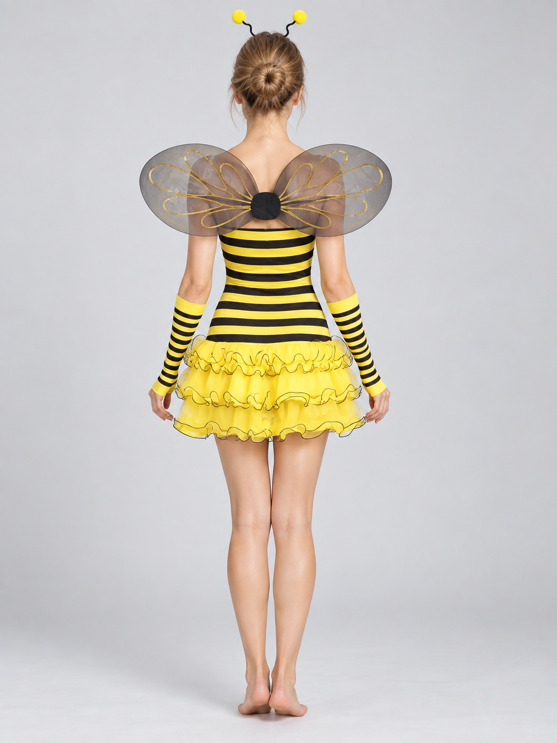 Yellow-and-Black Bee Costume with Wings back view