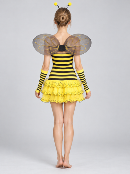 Yellow-and-Black Bee Costume with Wings back view