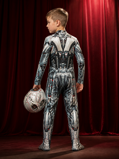 White and Red Robot Armor Jumpsuit Costume Set With Full-Face Mechanical Mask back view