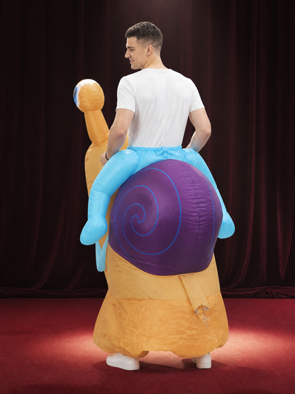 Cartoon Snail Inflatable Costume with Purple Shell, Funny Halloween Outfit back view