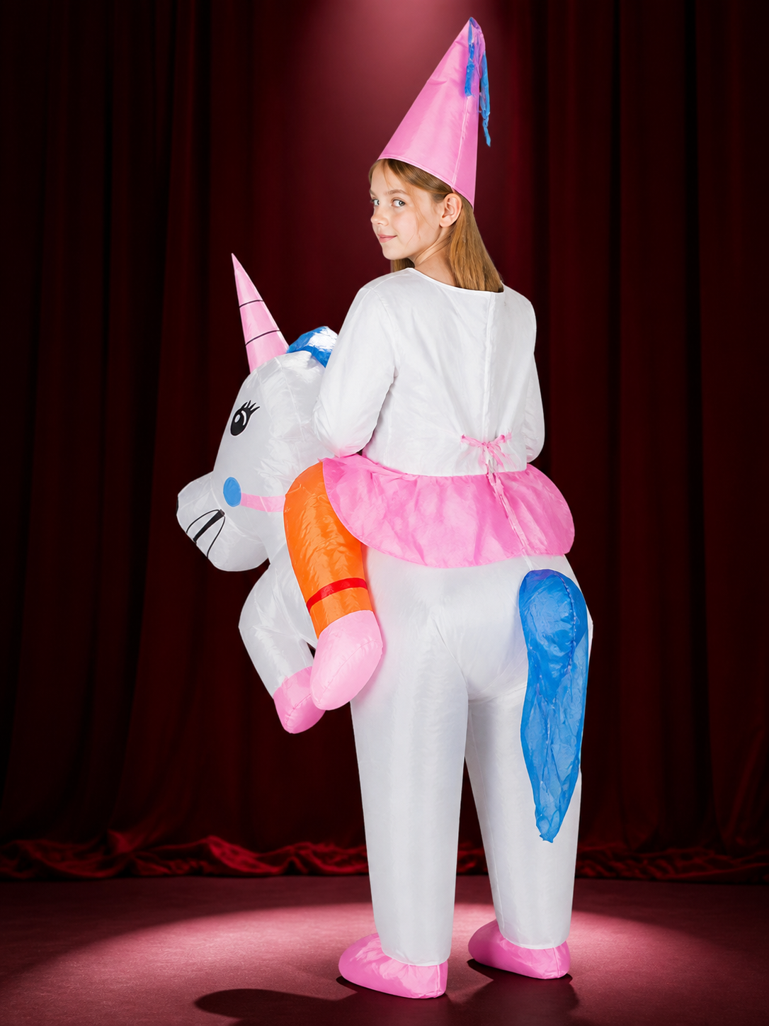 Kids Inflatable Unicorn Costume Jumpsuit, Halloween Party Outfit back view