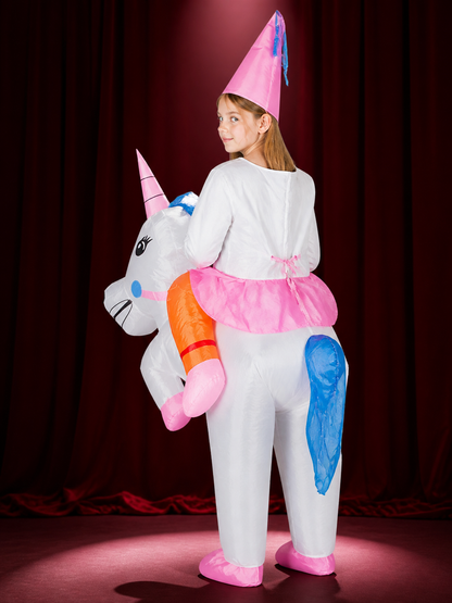 Kids Inflatable Unicorn Costume Jumpsuit, Halloween Party Outfit back view