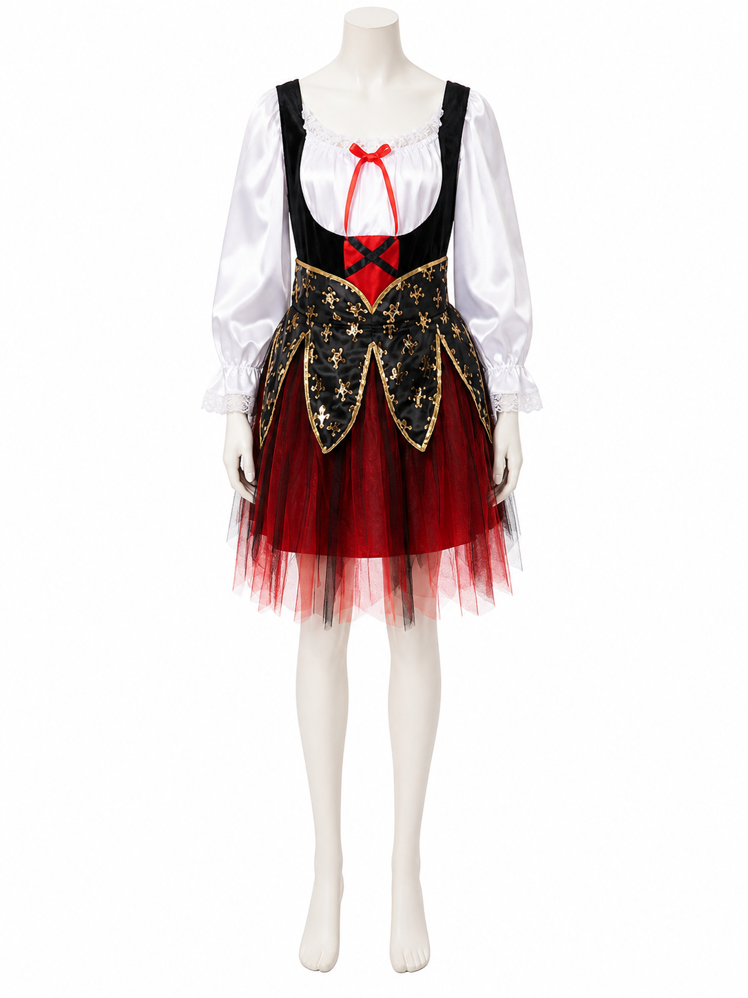 Kids Pirate Costume Set with Skull Print, Layered Skirt & Hat - Halloween back view