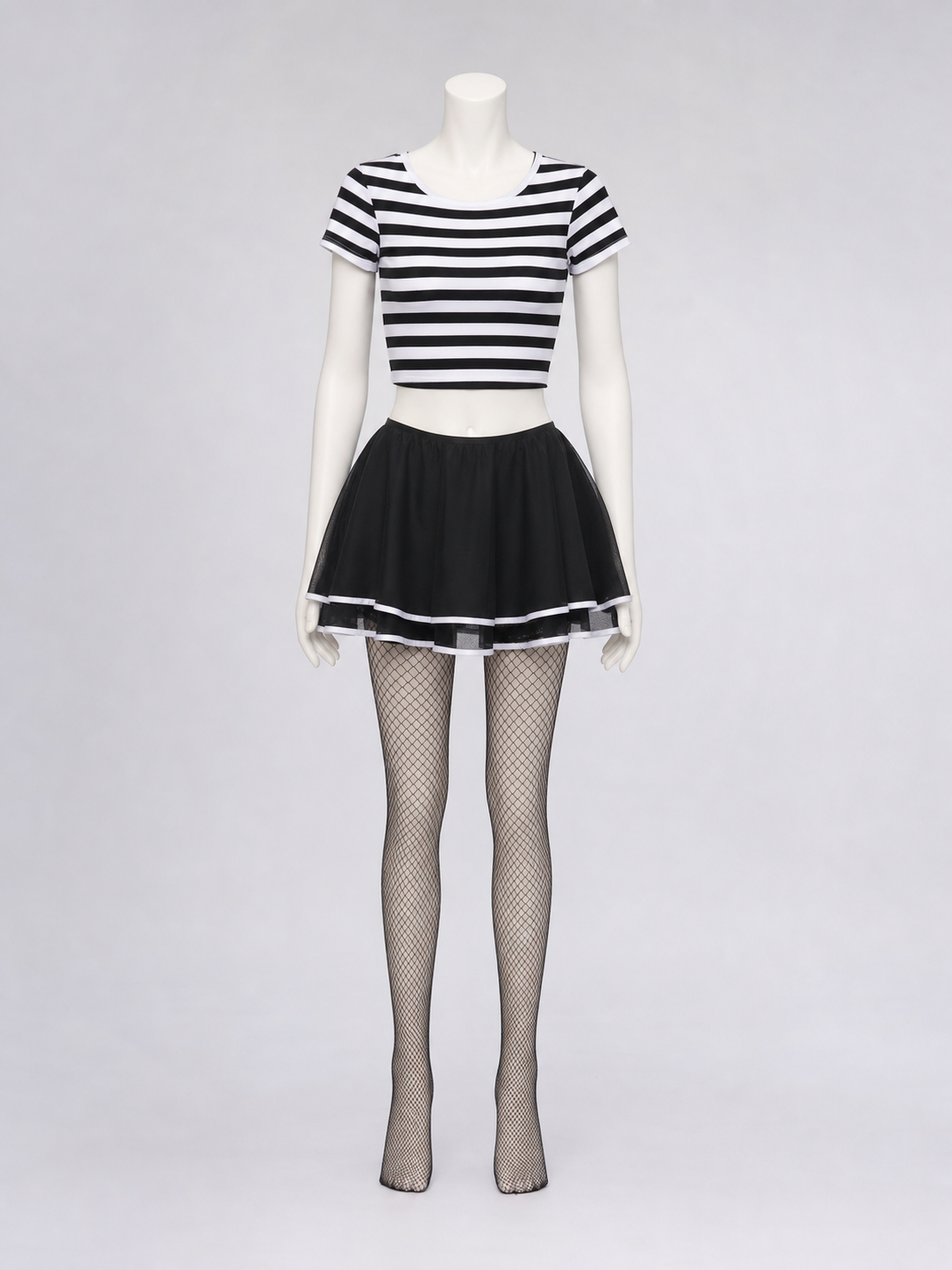 Striped Cosplay Costume with Skirt and Top back view