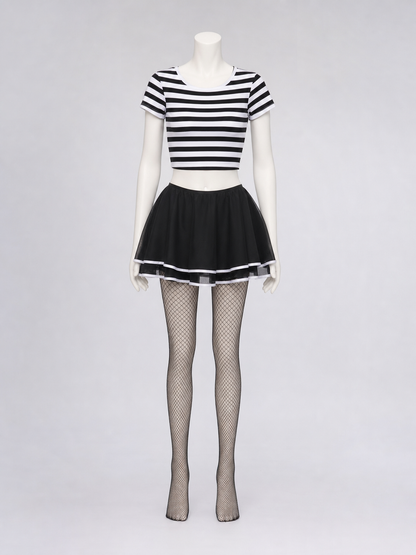 Striped Cosplay Costume with Skirt and Top back view