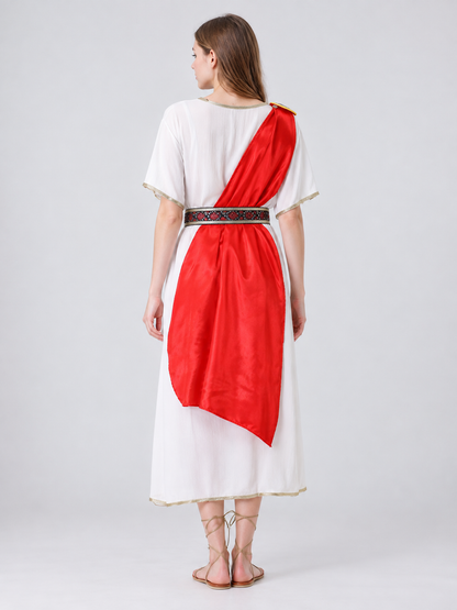 Greek-Style Tunic Dress with Red Draping back view