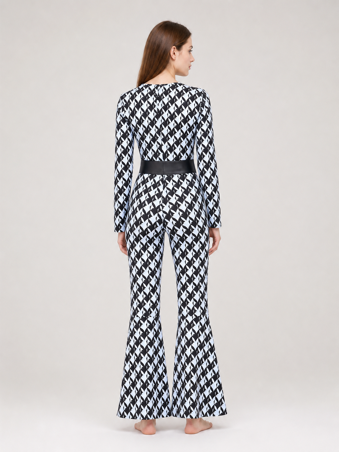 Retro Disco-Style Jumpsuit with Diamond Pattern