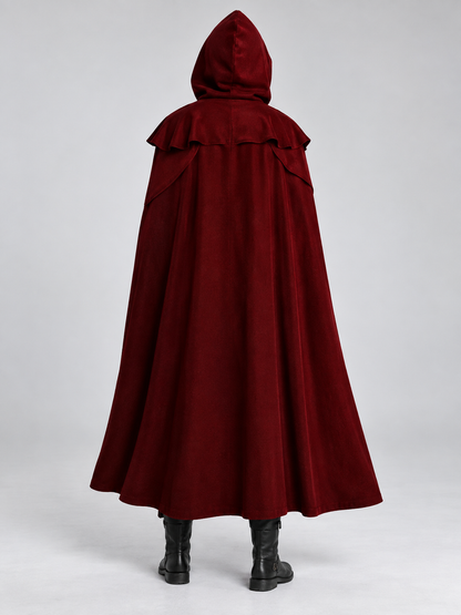 Burgundy hooded cloak with ties