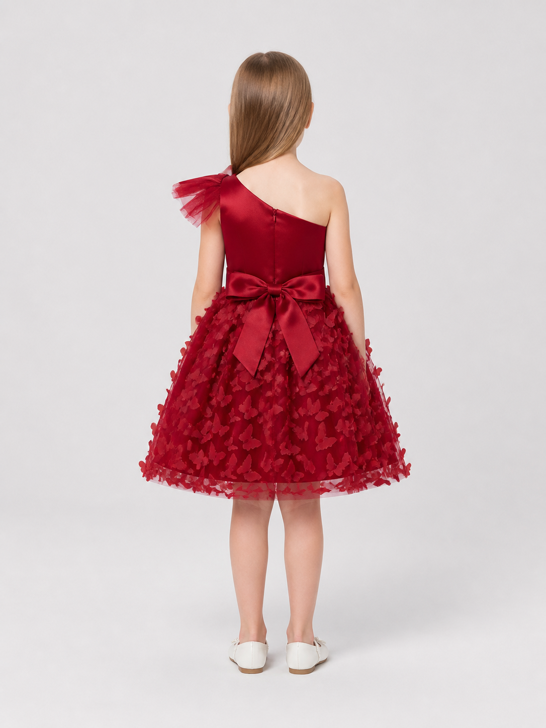 Puffy Princess Dress with Bows, Burgundy back view
